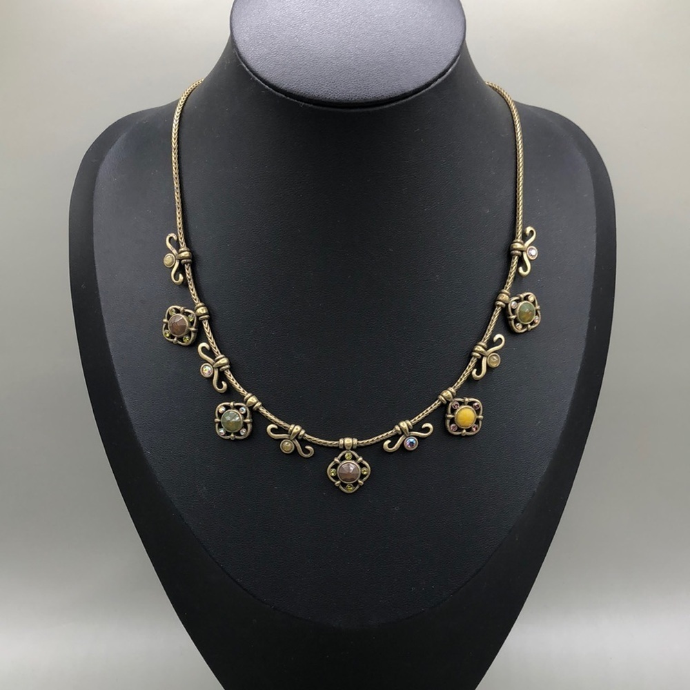 CH vintage brass bejeweled costume chain necklace-gorgeous.
